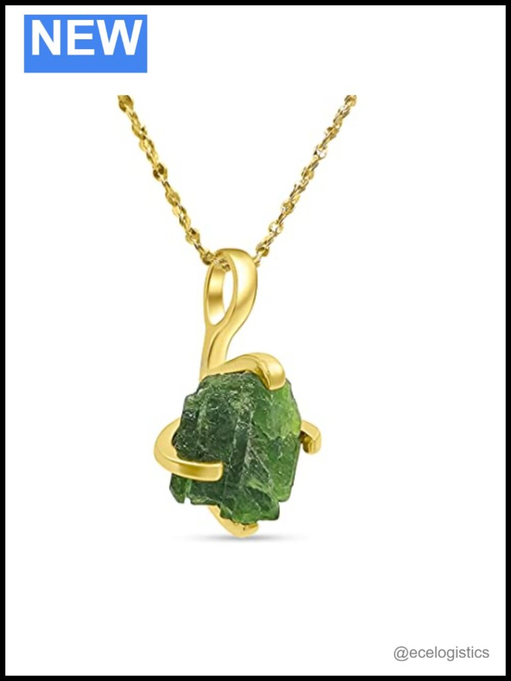 Raw Green Tourmaline Pendant Necklace 925 Sterling Silver Gold Overlay